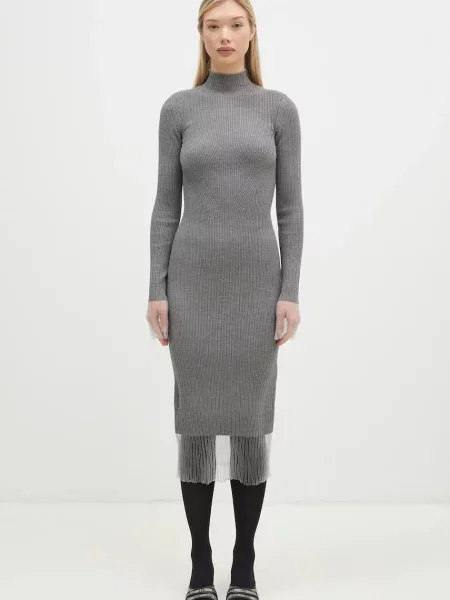 Sportmax rochie din lana Alibi midi mulata gri
