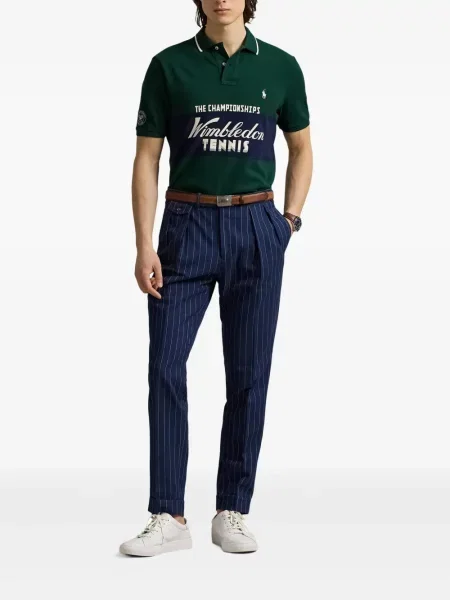 Tricou Polo Ralph Lauren din piele cu broderie în carouri maro