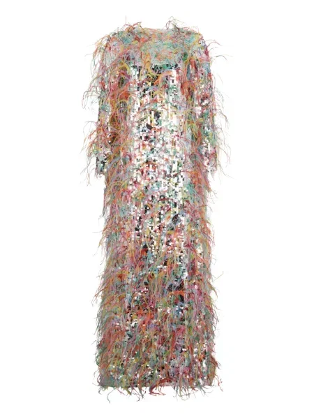 Костюм миди рокля Valentino Garavani с пайети до коляното сребристо