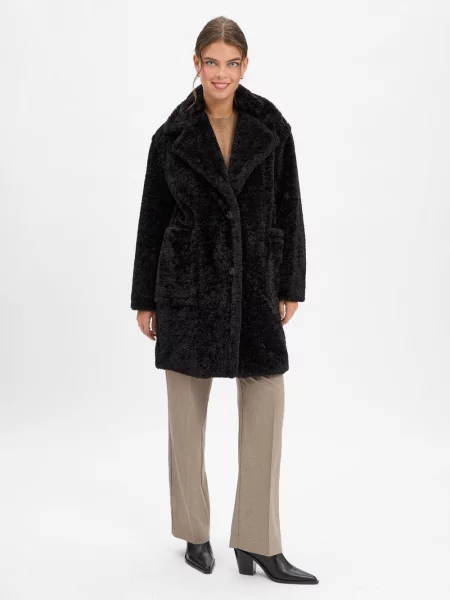 BOSS Orange pluszowy płaszcz C_Catedy Kobiety Sztuczne włókno jednolity 34 czarny
