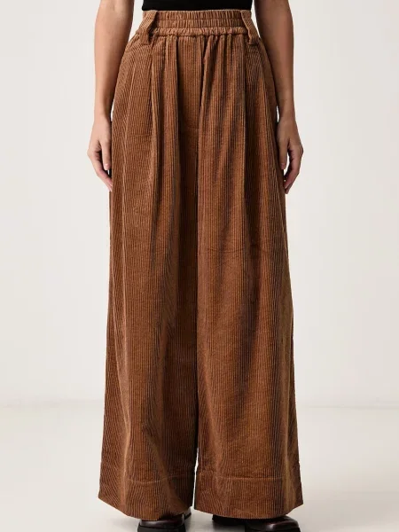 Essentiel Antwerp pantaloni wide leg pentru femei din catifea reiată Kitch maro