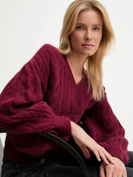 Vuneni pulover Answear.LAB tople bordo