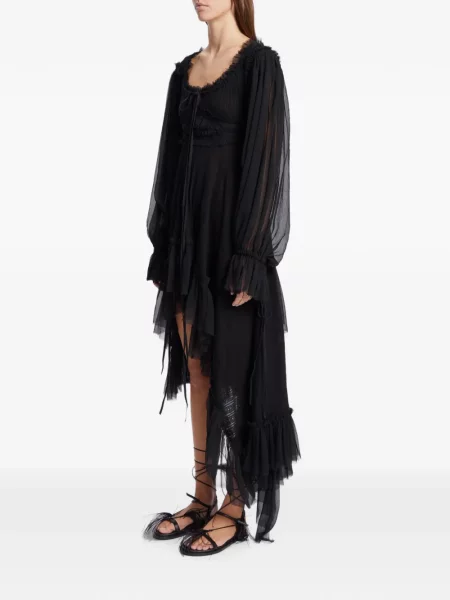 Rochie Ann Demeulemeester cu volane asimetrică negru