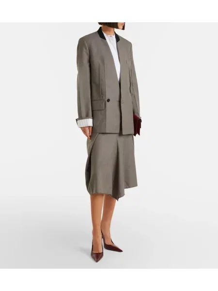 Fustă midi Victoria Beckham de lână asimetrică gri