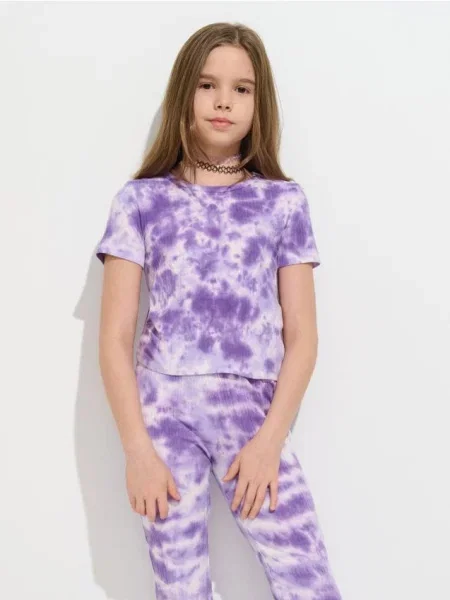 Sinsay tričko se vzorem tie-dye levandulová