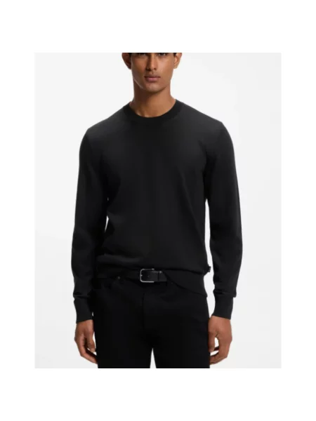Lniany sweter Hugo czarny