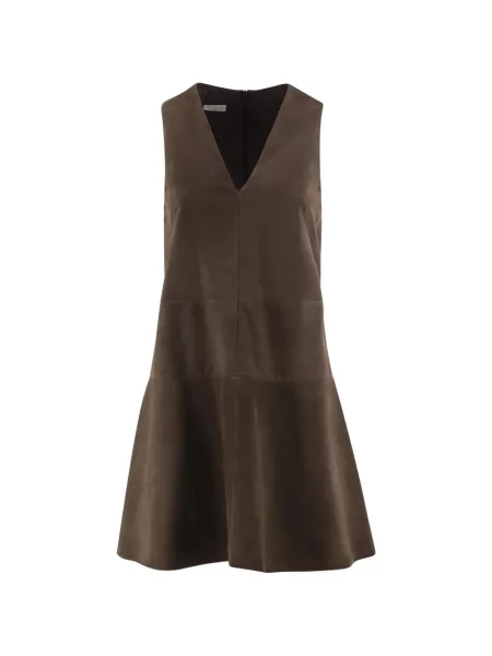 Rochie mini Brunello Cucinelli din piele de căprioară maro