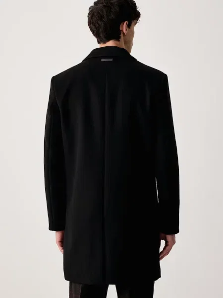 Calvin Klein płaszcz z wełną merino czarny