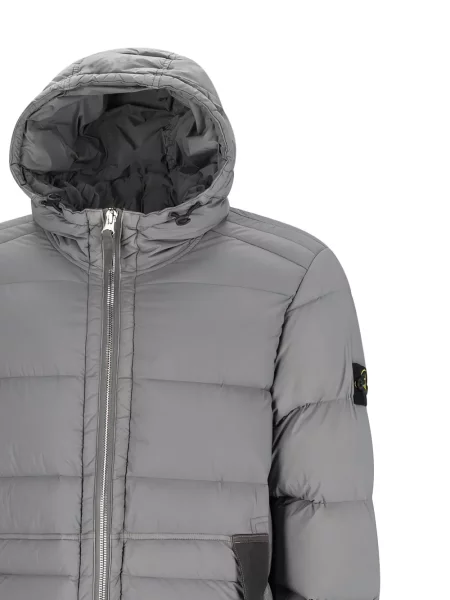 Пухено яке Stone Island с качулка камъни сиво