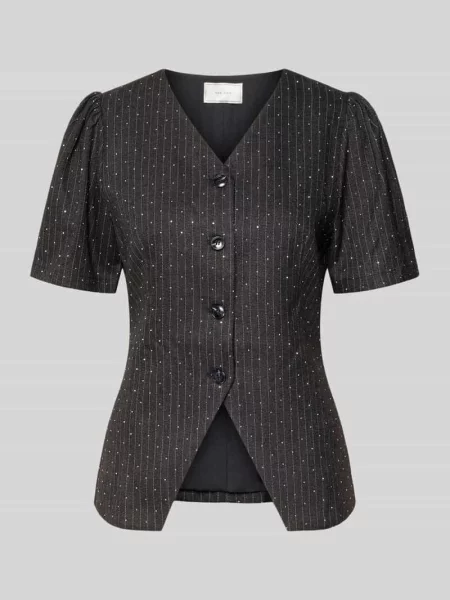 Bluzka o kroju slim fit z dekoltem w serek i bufiastymi rękawami model ‘Jules’ Neo Noir