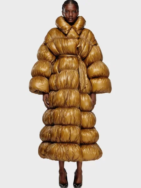 Довгий пуховик Diesel жовтий