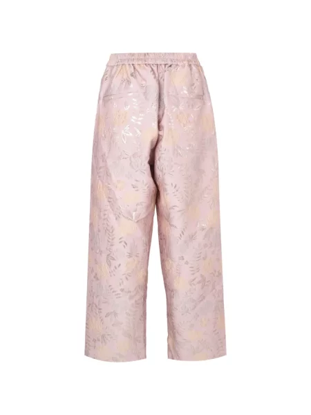 Pantaloni Biyan cu model floral din jacard roz