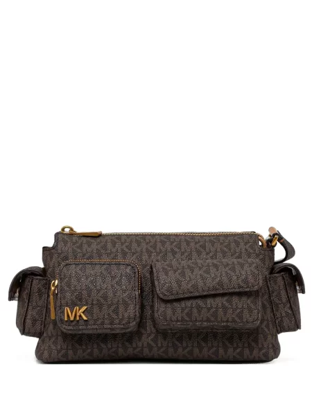 Кожено портмоне Michael Michael Kors с връзки с принт кафяво