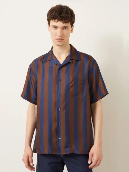 Fendi Košile Comfort Fit Z Hedvábí tmavě / tmavě hnědá modrá