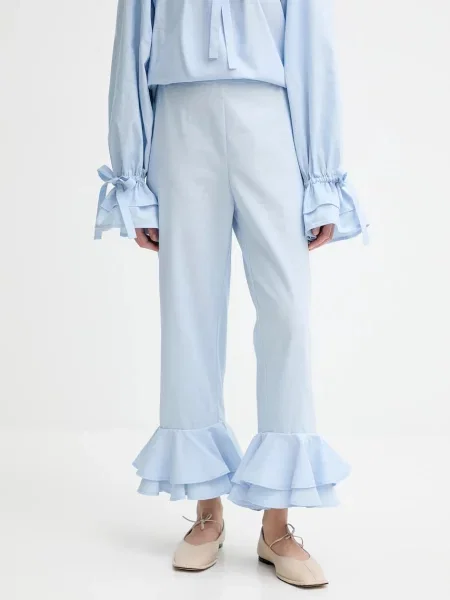 The Sleeper pantaloni din in drept high waist albastru