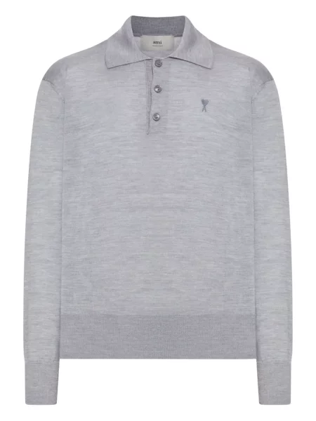 Polo Ami Paris cu broderie de lână gri