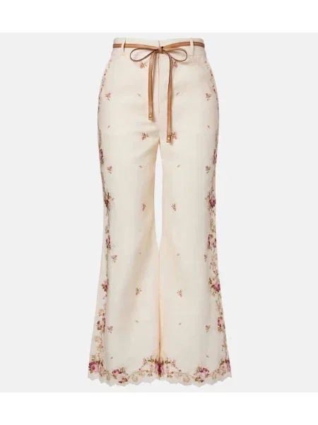 Pantaloni Zimmermann de in cu model floral alb