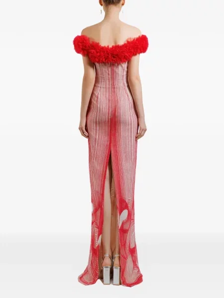 Maksi sukienka maxi Gemy Maalouf z odkrytymi ramionami garniturowa czerwona