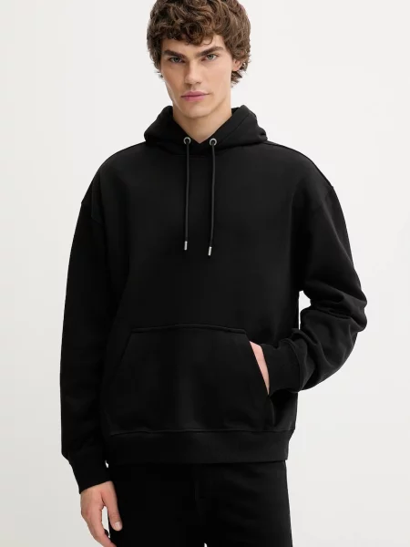 Dukserica AllSaints MILO s kapuljačom bez uzorka crna