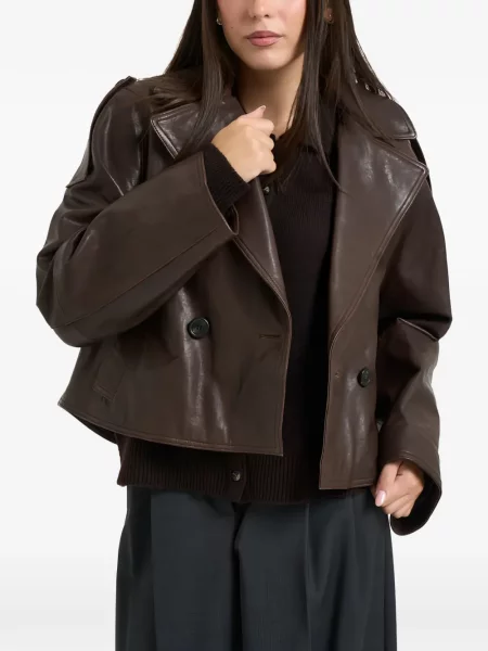 Geanta de piele Weekend Max Mara cu două rânduri de nasturi maro