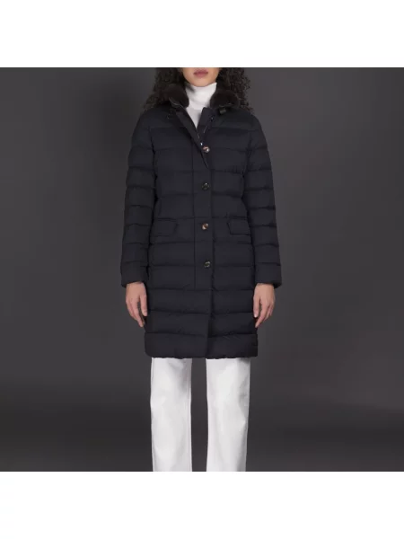 Długa kurtka puchowa Moorer skórzana niebieska