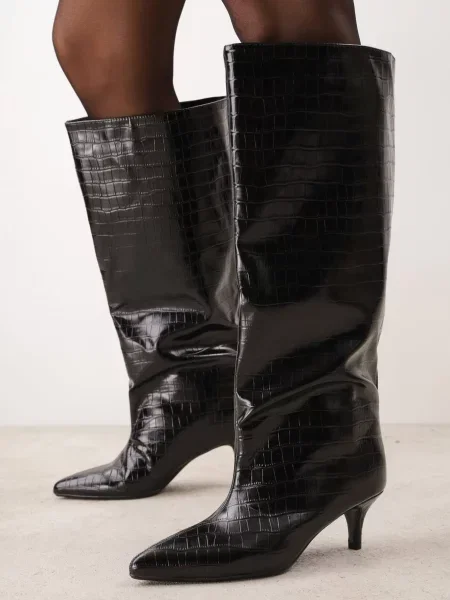 Cizme cu stiletto decorate cu imitație de piele de crocodil Martinesa negre