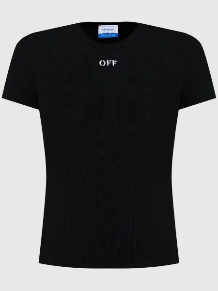 Футболка в рубчик з логотипом OFF Off-white чорна