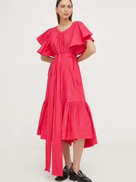 MMC STUDIO sukienka midi rozkloszowana różowy