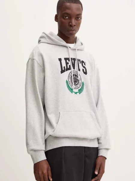 Меланжов суичър с качулка Levi's® с качулка с принт сиво