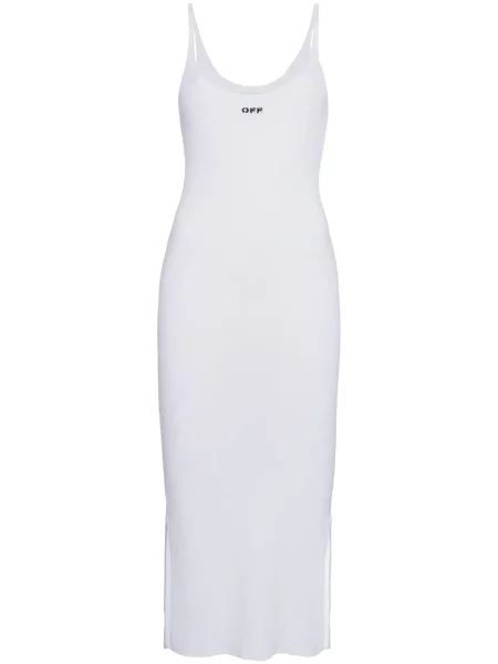 Rochie midi Off-white cu imagine cu decolteu în U alb