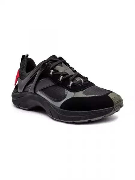 HUGO Sneakers tornacipő bőr hozzáadásával fekete