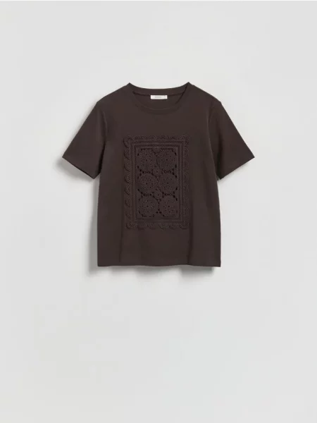 Reserved Tricou cu broderie maro-închis maro