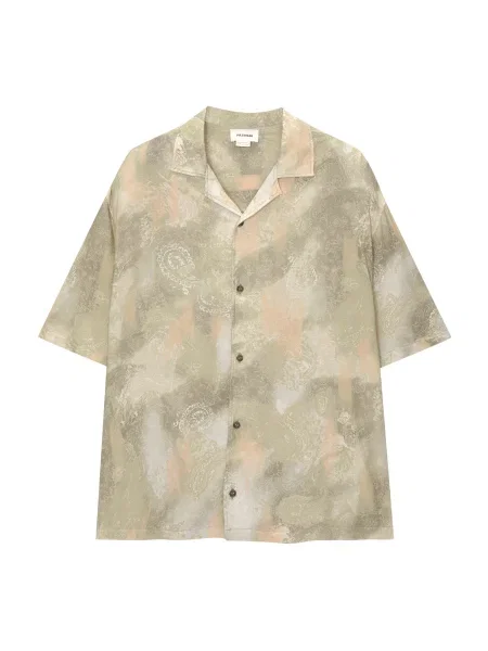 Pull&Bear Cămașă kaki / verde pastel alb