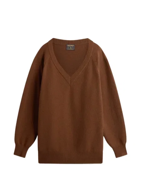 Pulover Woolrich cu decolteu în V maro