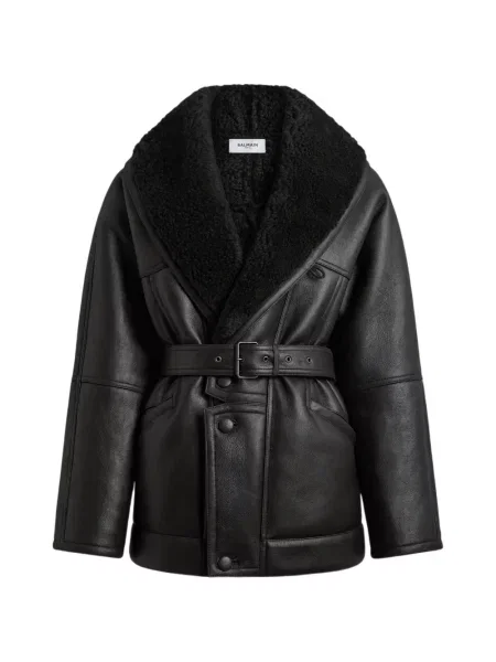 Kabát z ovčej kože Balmain čierna
