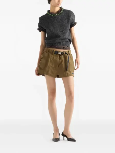 Tricou Prada cu decolteu rotund maro