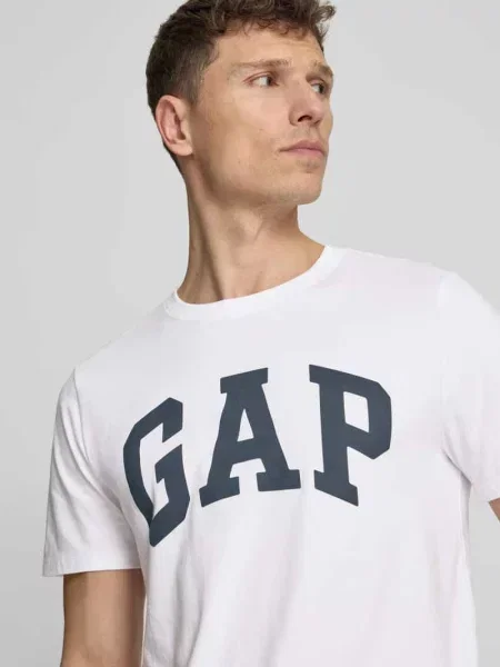 T-shirt z logo i okrągłym dekoltem Gap biała
