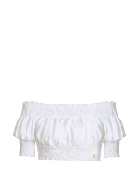 Top Balmain din poplin cu umerii deschiși alb