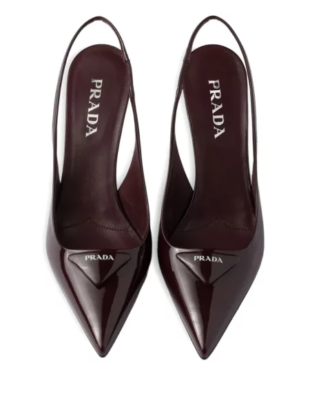 Pantofi cu toc Prada cu vârf ascuţit slingback maro