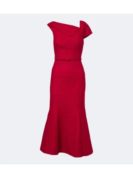 Cu centură bouclé rochie de cocktail Roland Mouret asimetrică roșu