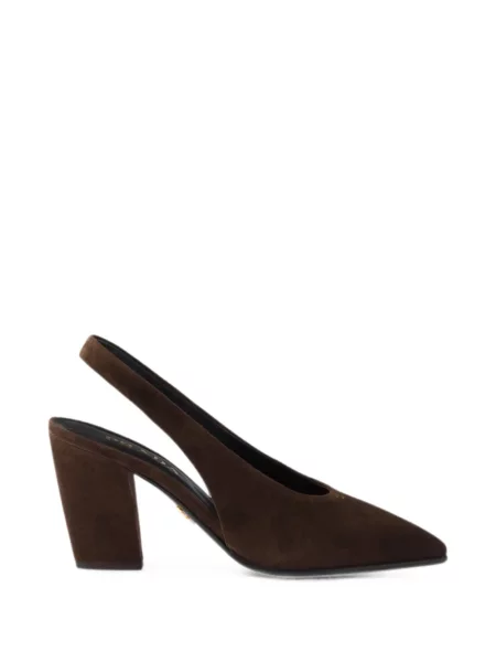 Pantofi cu toc Prada din piele de căprioară slingback maro