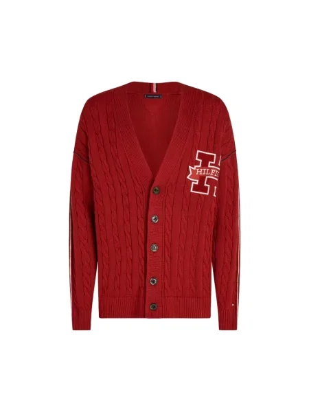 Dzianinowy kardigan Tommy Hilfiger z dekoltem w serek z autografem pomarańczowy