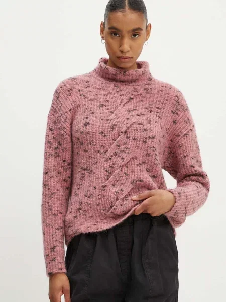 Moschino Jeans sweter z domieszką wełny ciepły z golfem różowy