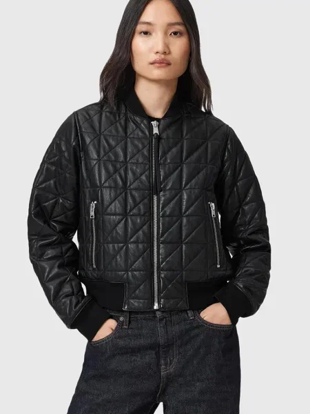 Кожено яке бомбър AllSaints CARLY преходен модел черно