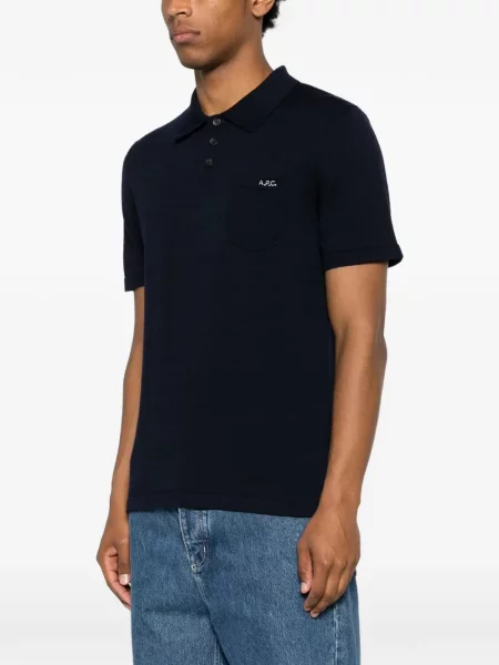 Tricou polo A.p.c. cu broderie albastru