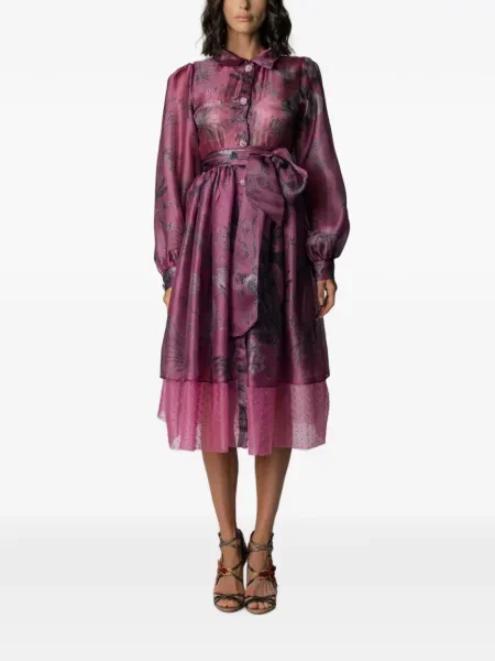 Rochie midi Miau By Clara Rotescu cu model floral cu imagine violet