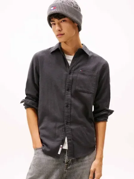 Cămașă Tommy Jeans de flanelă gri