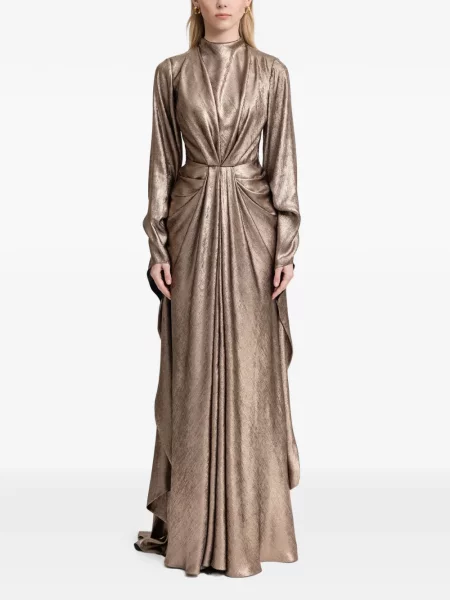 Rochie maxi Gemy Maalouf drapată lungă de costum auriu