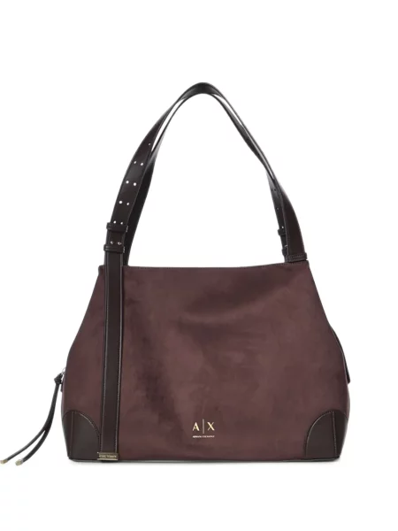 Geantă shopper Armani Exchange din piele de căprioară cu imagine maro