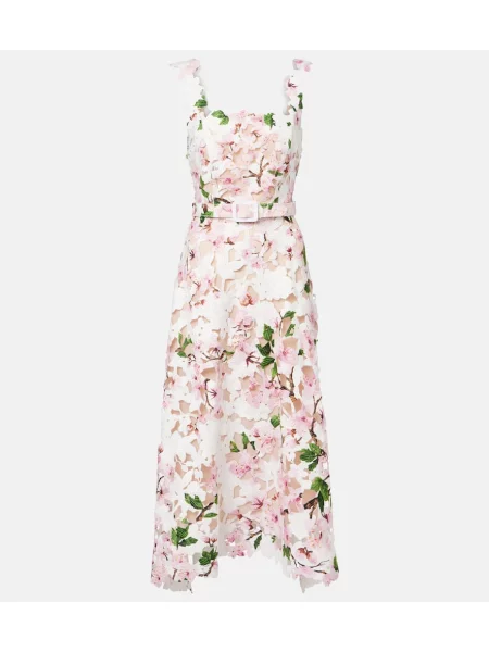 Obleka koktejl obleka Oscar De La Renta s cvetličnim vzorcem s čipko